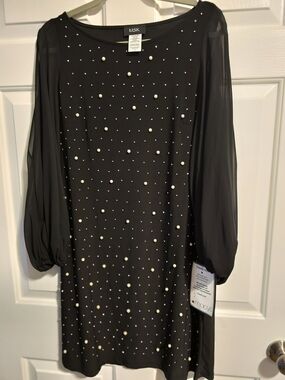 MSK Black Shift Dress with Pearl and Crystal Embellishments Size M
